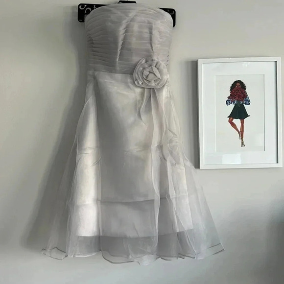 Silver Chiffon Mini Party Dress - Picture 1 of 8